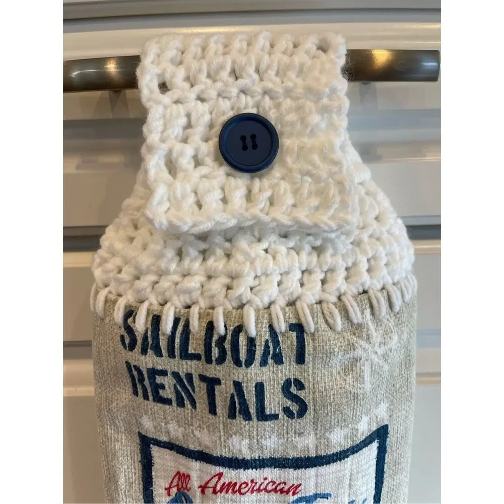 Crochet Top Kitchen Towel- Sailboats Ocean